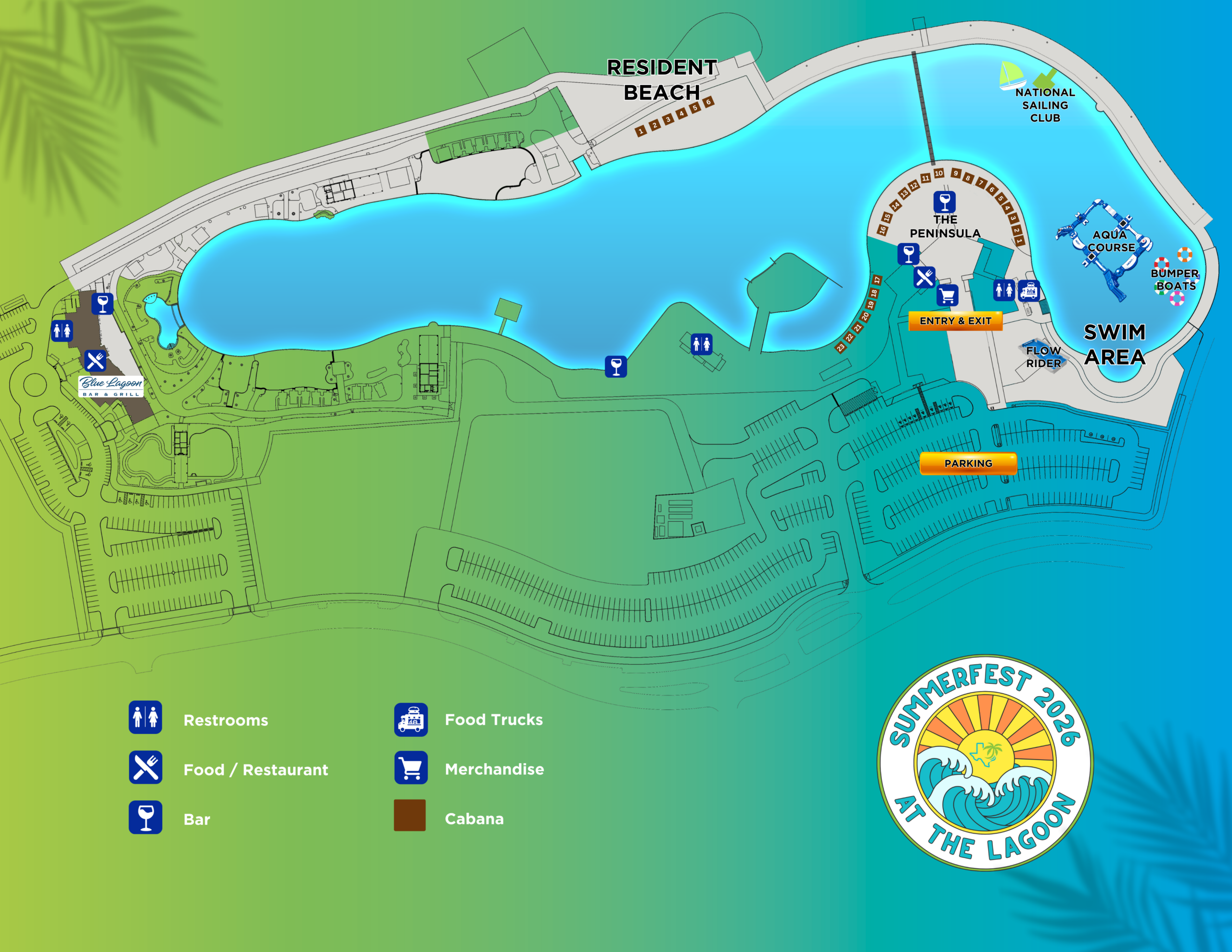 2026 Lagoonfest Texas facility map showing open areas